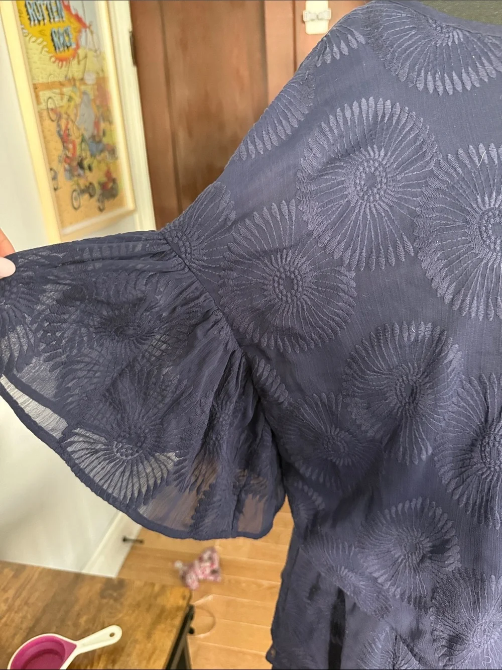Ted Baker Navy Embroidered Ruffle-Sleeve Tunic